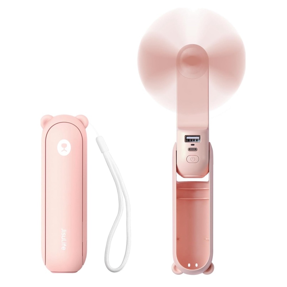 Handheld Mini Portable Pocket Fan USB Rechargeable, Power Bank, + Flashlight.